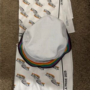 White Bucket Hat with Rainbow Trim + Handkerchiefs